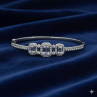 Baguette and Round Diamond Bangle Bracelet - Image 2