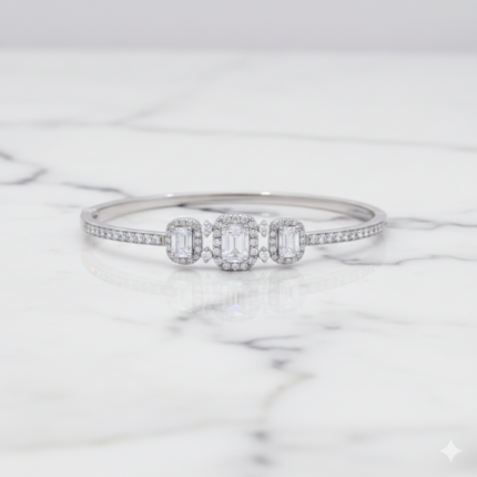 Baguette and Round Diamond Bangle Bracelet