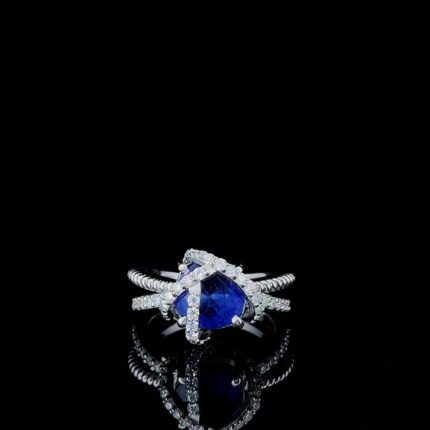 Blue Sapphire & Diamond Bypass Ring