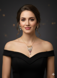 Geometric Floral Diamond & Ruby Pendant Set - Image 4