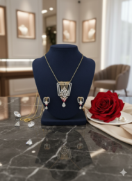 Geometric Floral Diamond & Ruby Pendant Set - Image 5