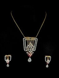 Geometric Floral Diamond & Ruby Pendant Set