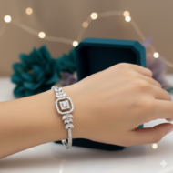 Geometric & Leaf Motif Diamond Bangle - Image 2