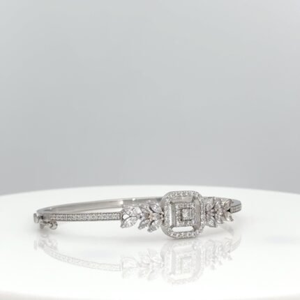 Geometric & Leaf Motif Diamond Bangle