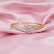 Gold Floral Diamond Bangle Bracelet - Image 2