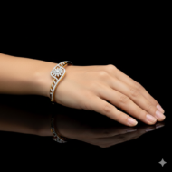 Gold Floral Diamond Bangle Bracelet - Image 3