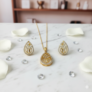 Yellow Gold Teardrop & Floral Diamond Pendant Set - Image 4