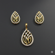 Yellow Gold Teardrop & Floral Diamond Pendant Set - Image 6