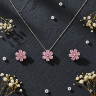 Pink Blossom Pendant and Earrings Set - Image 2