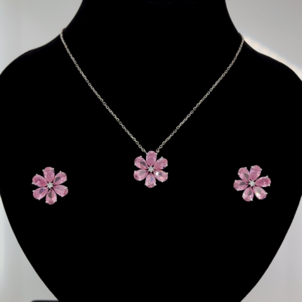 Pink Blossom Pendant and Earrings Set