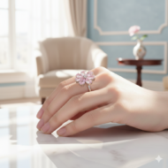 Pink Tourmaline & Diamond Flower Ring - Image 5