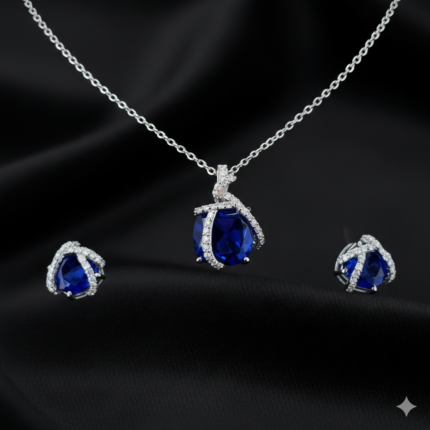 Royal Blue & Diamond Swirl Pendant Set