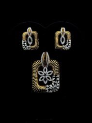 Two-Toned Gold & Diamond Square Pendant Set