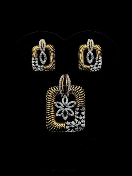Two-Toned Gold & Diamond Square Pendant Set