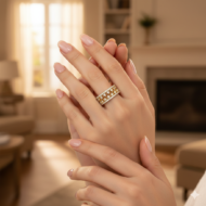 Wide Band Gold & Diamond Ring - Image 3