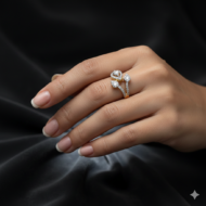 Yellow Gold & Diamond Leaf Motif Bypass Ring - Image 5