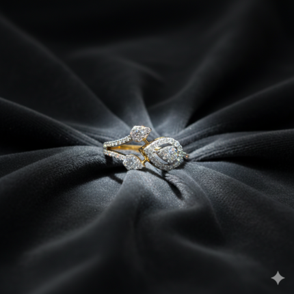 Yellow Gold & Diamond Leaf Motif Bypass Ring