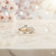 Yellow Gold & Diamond Leaf Motif Bypass Ring - Image 3