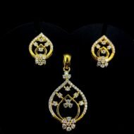 Yellow Gold Teardrop & Floral Diamond Pendant Set